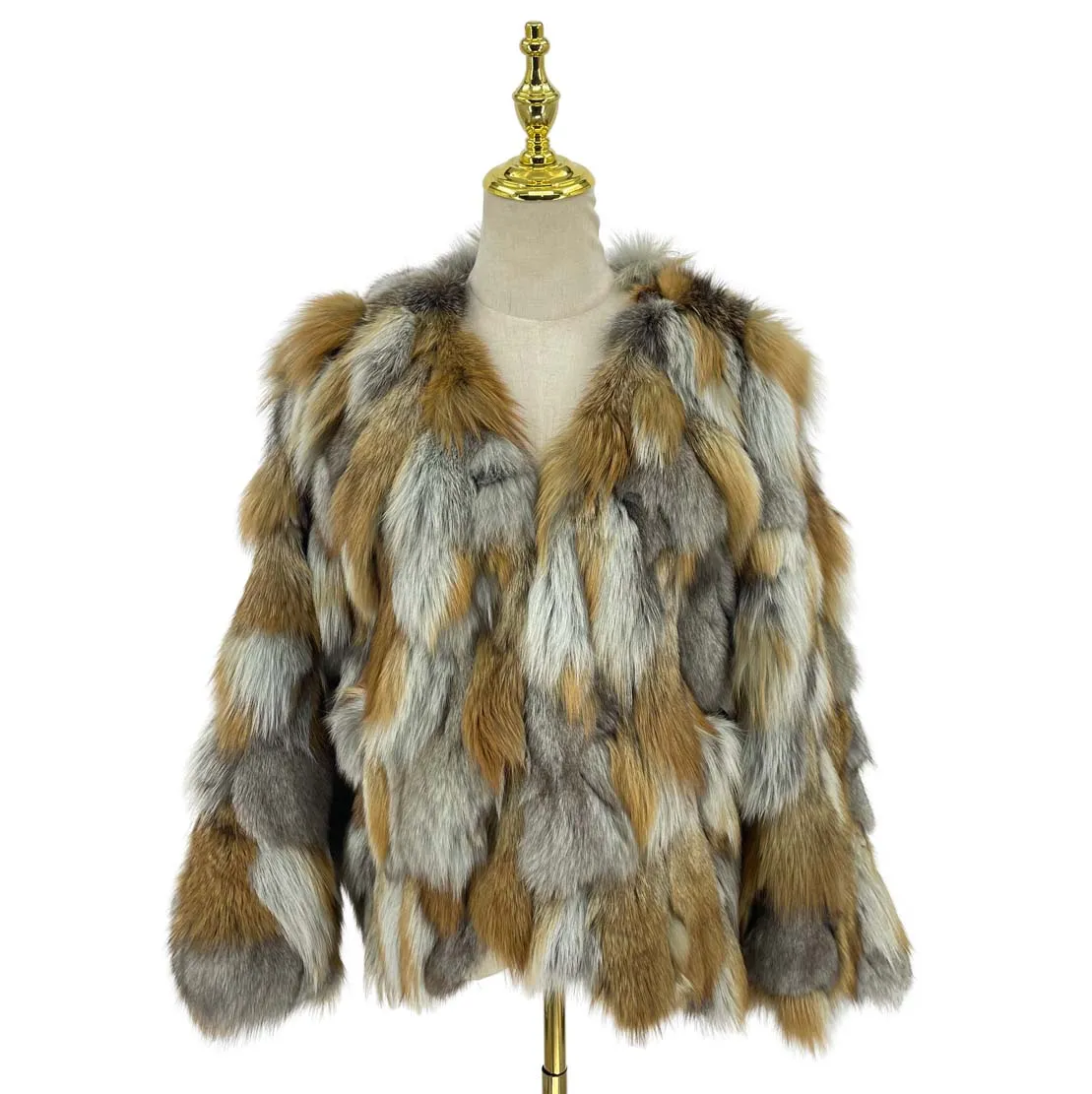 

QIUCHEN QC21151 2021 New Autumn Winter Women Jacket Luxury V Neck Real Fox Natural Color Fur Coat, Customized color