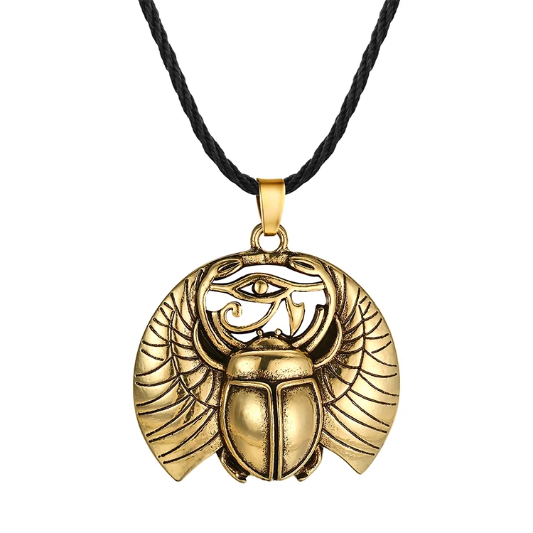 

Eye of Horus Egyptian Scarab Egypt Protection Pendant Necklace for Men, Antique gold/silver