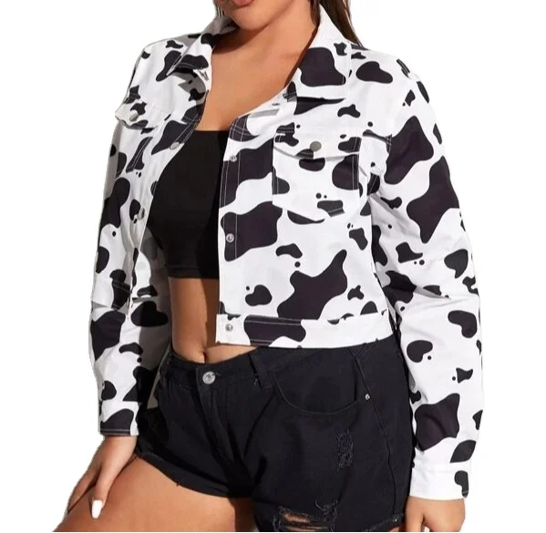 

New Ladies Crop Top Casual Long Sleeve Lapel Cropped Jackets Print Coat Cardigan Plus Size Women's Jackets