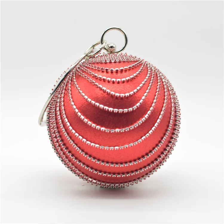 

New Lovely Water Drills Ball Bag Woman Round Ball Clutch Handbag Rhinestone Ring Handle Purse Evening Bag