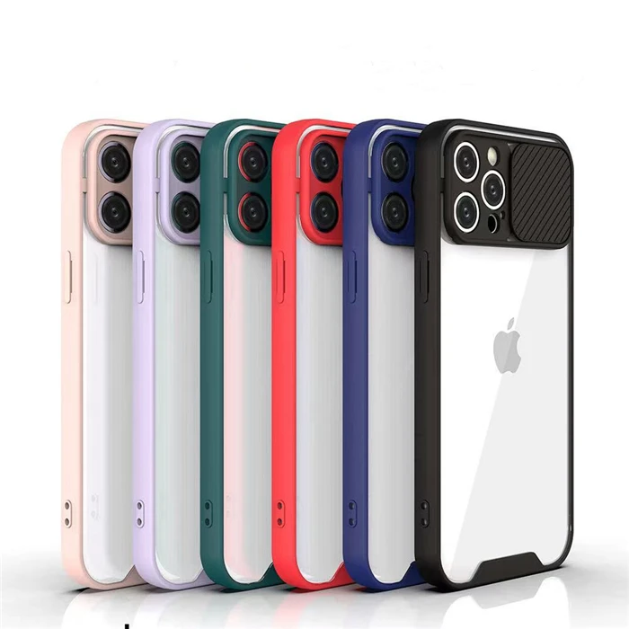 

For Iphone 13 clear Transparent Push Pull Slide window Phone Case For Iphone 12 pro max Camera Lens Protection TPU PC hard cover, 6 colors