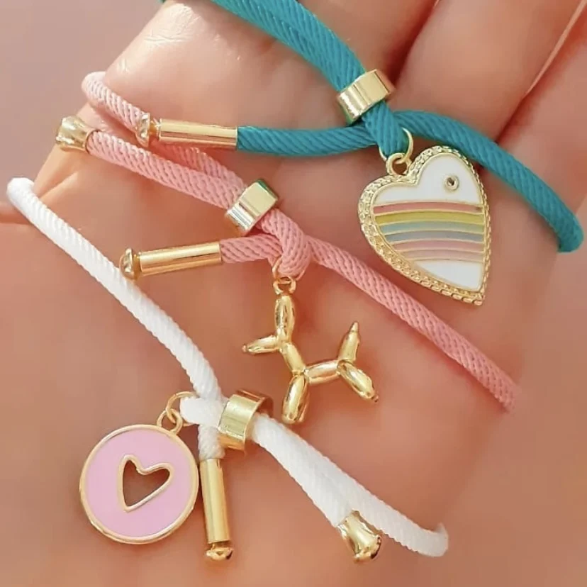 

LS-L555 Handmade Macrame adjustable CZ bracelet,18K gold plated heart/balloon dog pendant enamel colorful bracelet for men girls