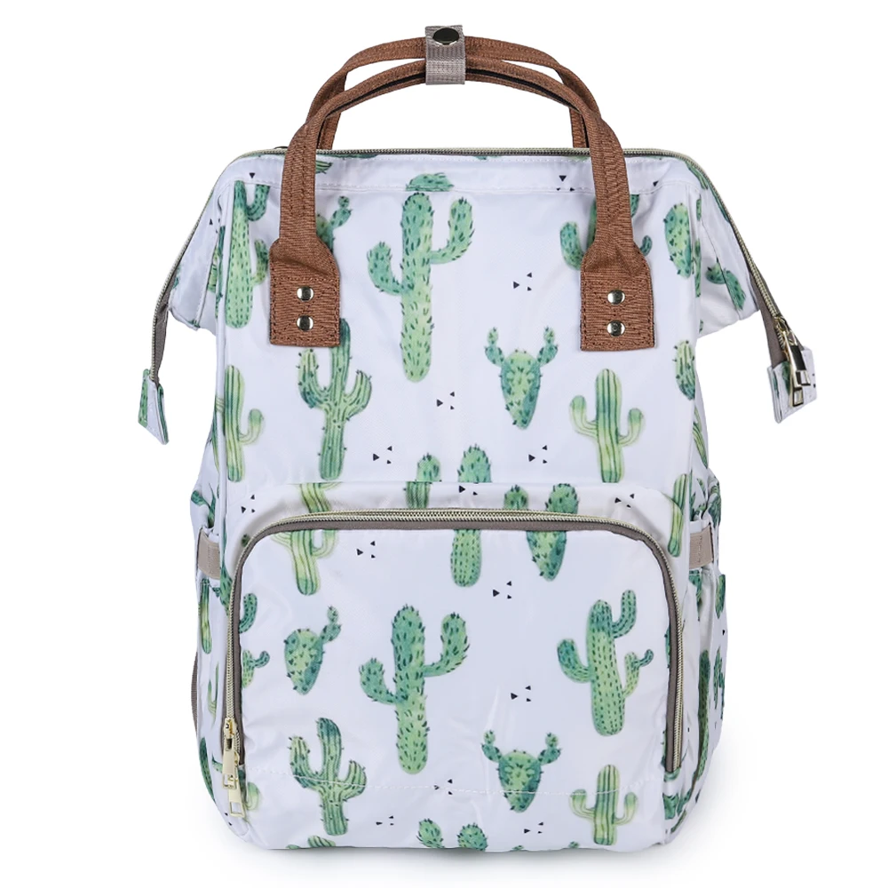

2021 New Canvas Large Capacity Cactus Multi-pocket Multifunctional Fashion Leisure Travel Diaper Backpack for Mummy Maternity, Photo