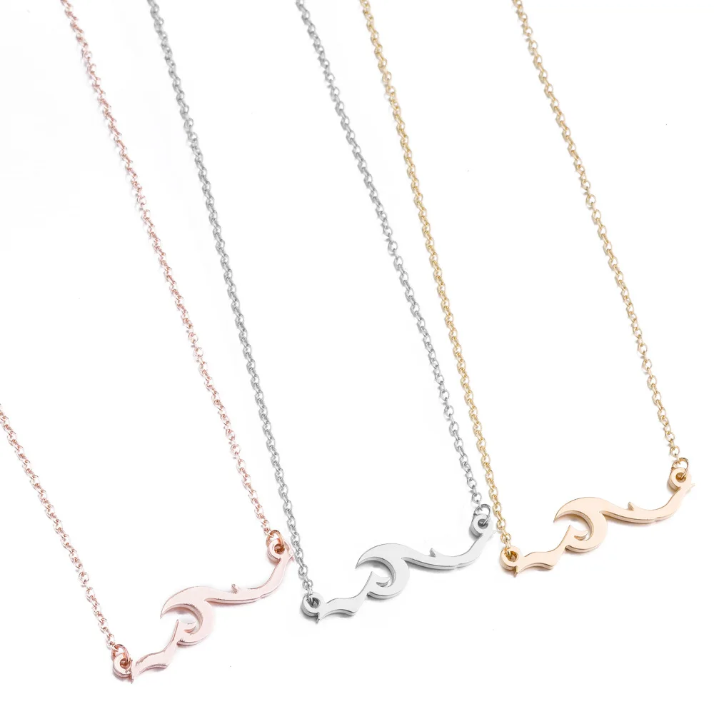 

HongTong Fashion Jewelry Simple Personality Stainless Steel Wave Necklace Wild Pendant Clavicle Chain, Picture