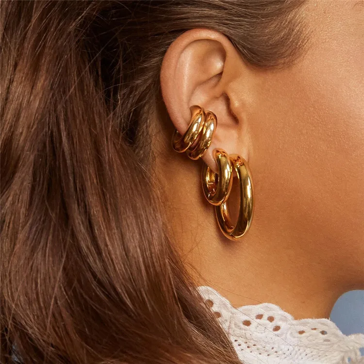 

2021 Stainless Steel Smooth Earrings Hand Polished Round Wire Titanium Steel Hypoallergenic Earrings, Picture shows