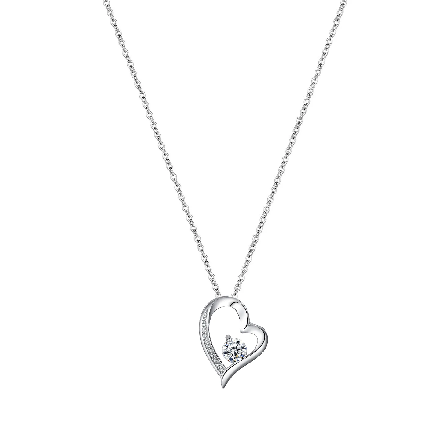 Cubic Zircon Love Heart Pendant Platinum Plated Sterling Silver Trendy Fine Jewelry Sparkling Forever Women's Necklace
