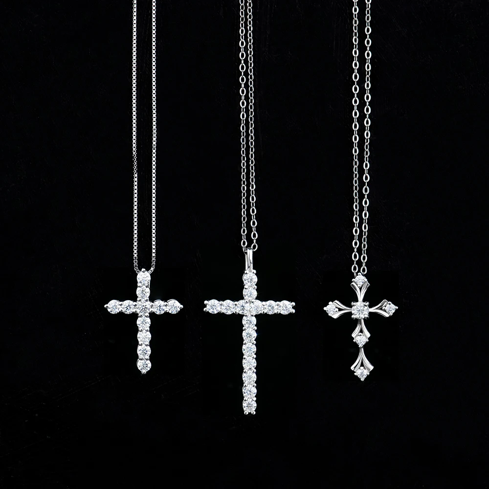 

fashion jewelry wholesale price simple small 925 sterling silver vvs moissanite mossanite diamond cross charms pendant necklace