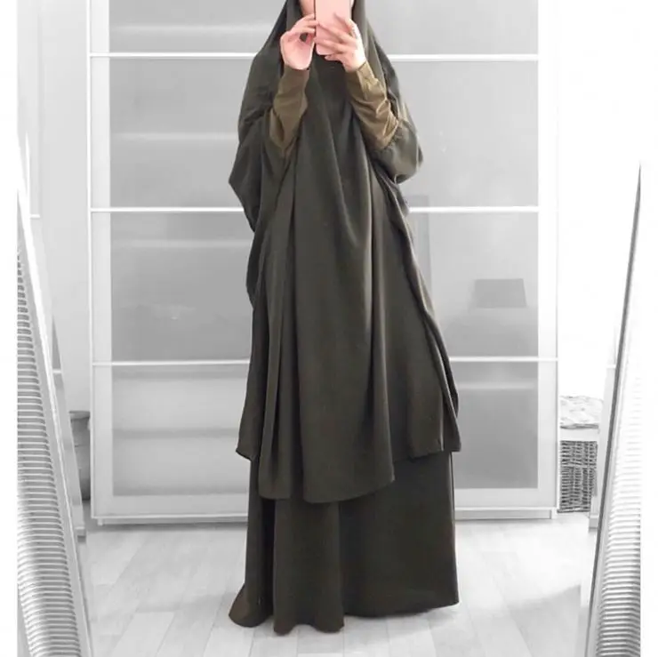

2022 Latest Muslim Dubai Islamic Clothing EID Women 2 Piece Nida Robe Hijab Jilbab Ramadan Prayer Dress Abaya, 9 colors in stock accepted customzied design