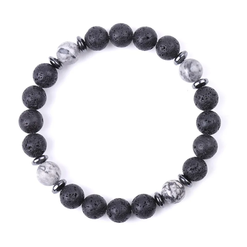 

Hot Sales 8mm Natural Black Lava Rock Bead Map Stone Essential Oil Perfume Diffuser Yoga Stretch Bracelet