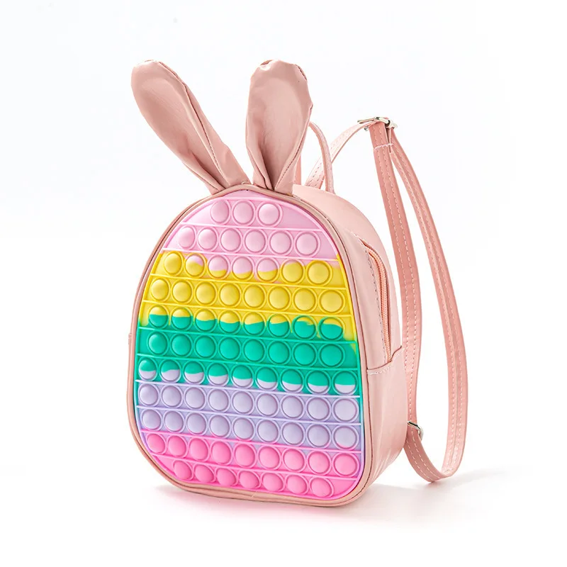 

New Kids Rainbow Fidget Toys Push Bubble School Book Students Shoulder Bag Bookbags Pop It Backpack, Customized color