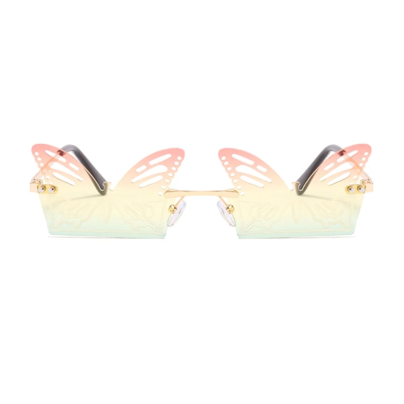 

New Arrival Luxury Designer Butterfly Shaped Rimless Eyeglasses Frame Shades UV400 Party Sunglasses 2021