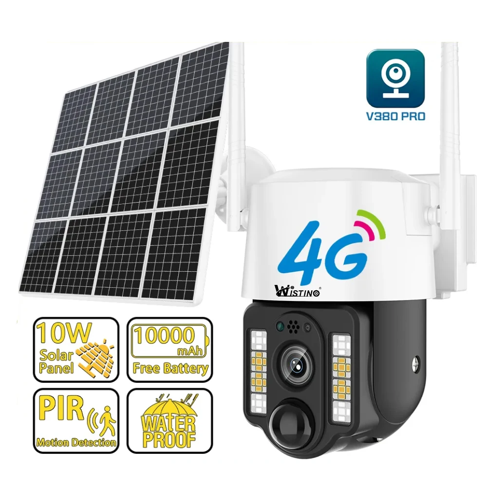 

Wistino 3MP V380 Solar CCTV Camera Outdoor Waterproof Security Camera Colorful Night Vision Audio Auto Tracking 4G Solar Camera
