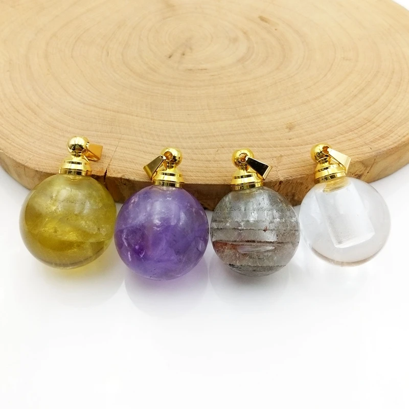 

Natural Crystal Gemstone Round Ball Aromatherapy Hollow Locket Jewelry For Perfume Fragrance Essential Oil Diffuser Necklace