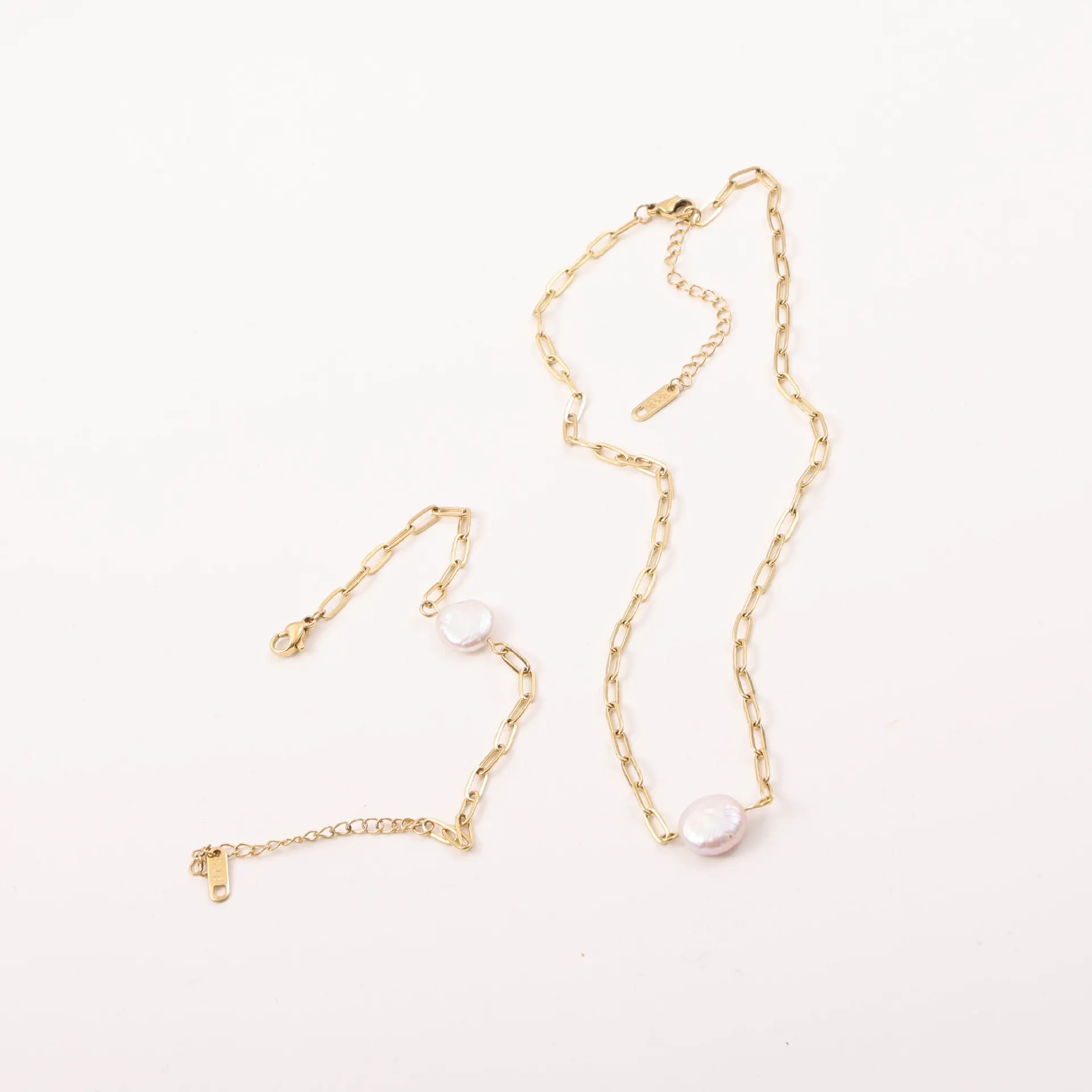 

Joolim Jewelry 18K Gold Plated Irregular Fresh Water Pearl Paper Pin Necklace Stainless Steel Jewelry Wholesale