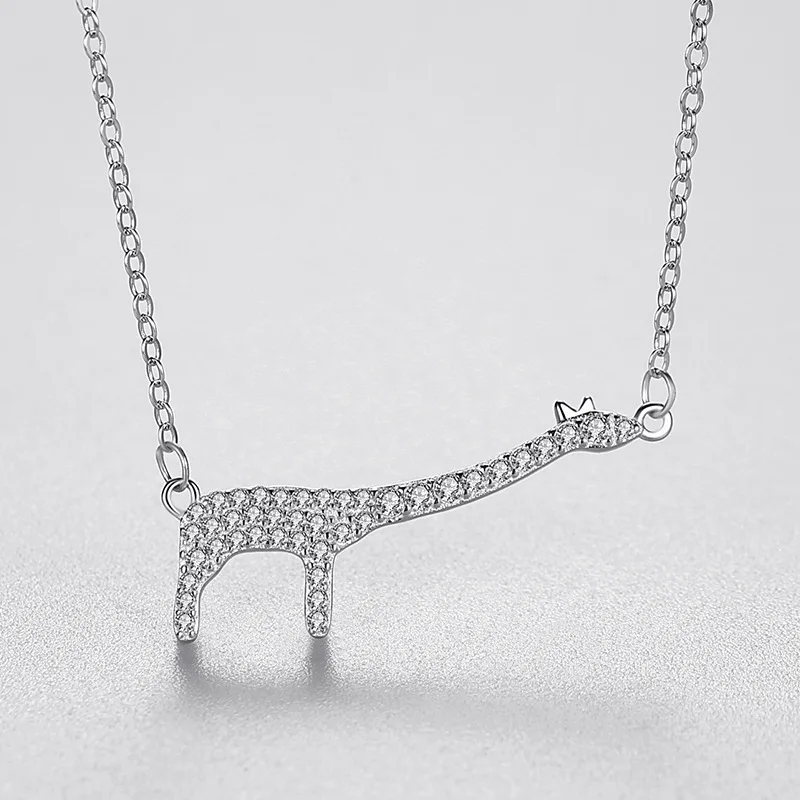

Children's day gift animal Jewelry sterling silver material giraffe pendant necklace, White gold