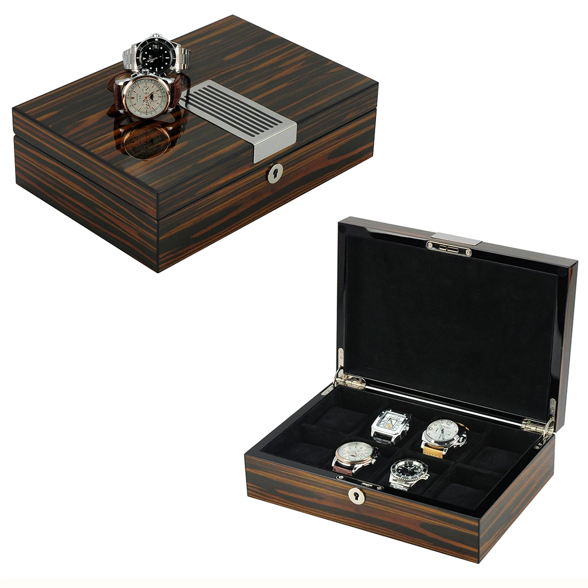 

Sonny Watch Box Ebony Glossy Lacquer High Quality Watch Organizer for Big Wrist Watch