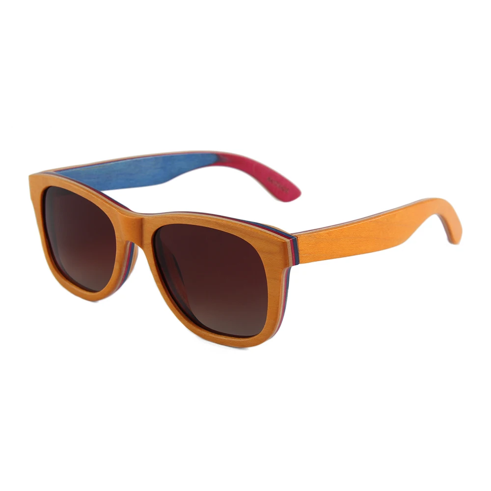 

High Quality Eyewear Bamboo Wooden Sunglasses Spring Hinge Skateboard Wood Sun Glasses, Mix color