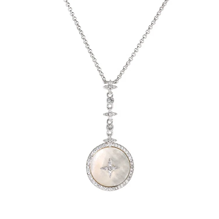

Elegant White Shell Wedding Shiny Zircon Cross Star Necklace