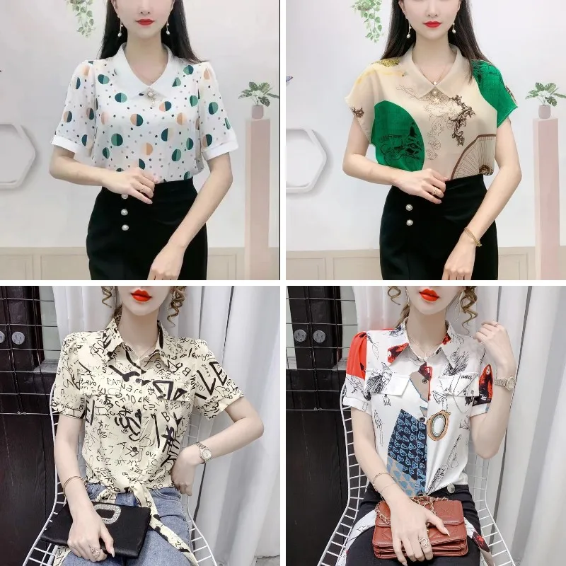 

The new Korean version of the all-match printed short-sleeved blouse for women in summer 2021 loose chiffon shirt, Mix