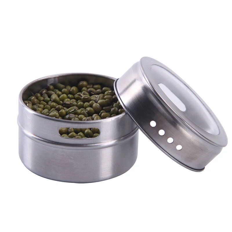 

EE050 Kitchen 3oz Stainless Steel Seasoning Can Customize Colors Magnetic Bottom Barbecue Condiment Storage Tin BBQ Spice Jars, Silver