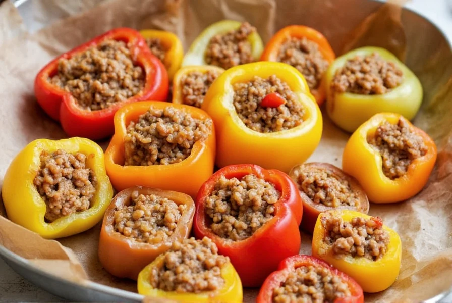 Gefüllte Paprika mit Reis und Wurstalternative