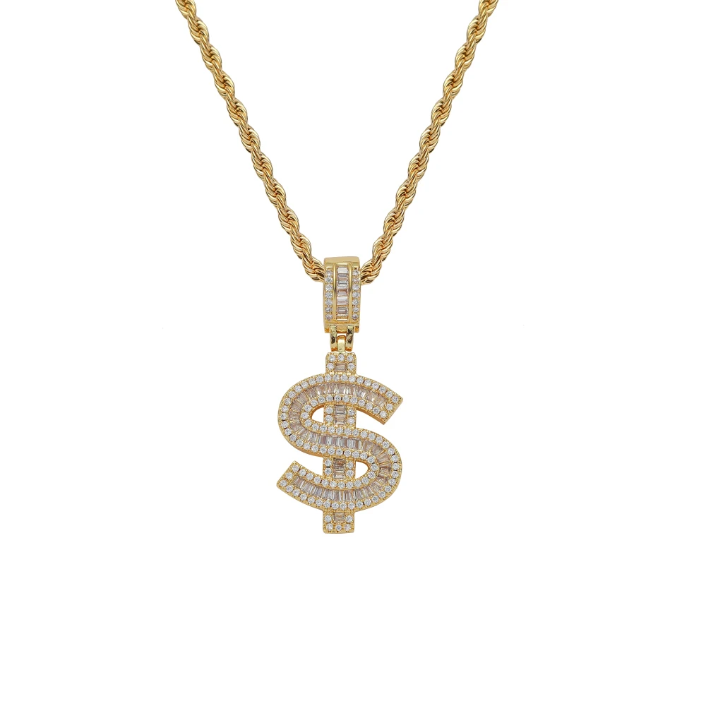 CN353 Brass Setting CZ  Pendants Hip Hop Necklace Bling Bling Jewelry
