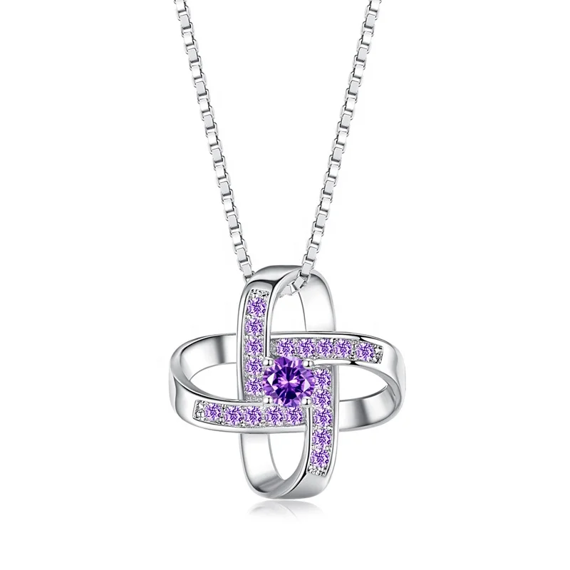 

Simple Design Eternal Love Geometric Crystal Cubic Zirconia Amethyst Pendant Necklace N136