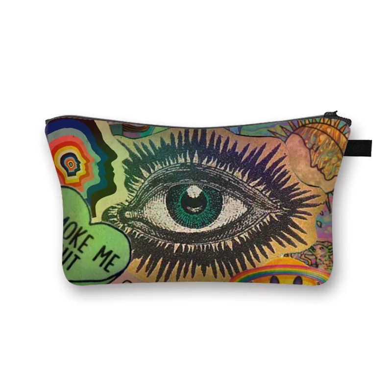 

wholesale custom Polyester Psychedelic art print makeup bag elegant women small cosmetic bag sloth gift, Customized