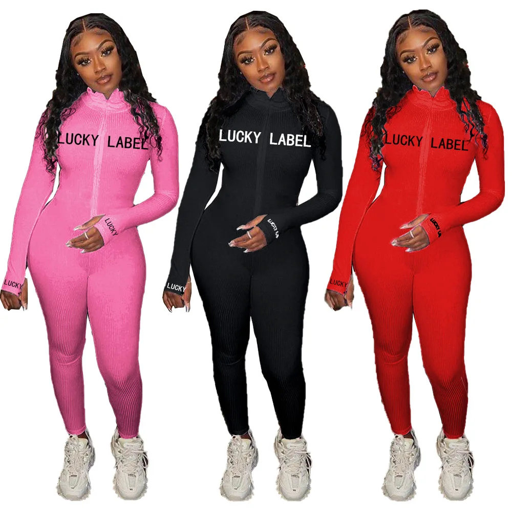 

2021 fashion summer outfit women sexy onesies for women lucky label jumpsuits long sleeve dressed