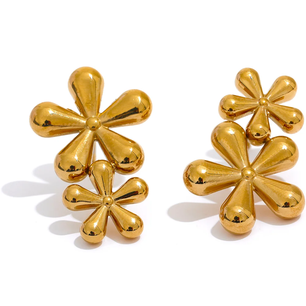 

JINYOU 2164 316L Stainless Steel Flower Stud Earrings Fashion Metal 18K Gold Color Plated Rust Proof Texture Charm Jewelry