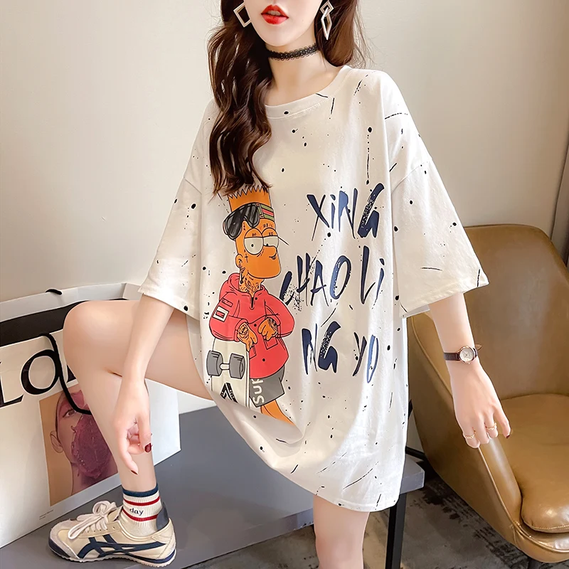 

2021 summer new short-sleeved women's T-shirt cartoon mouse print loose style large size short-sleeved shirt girl top