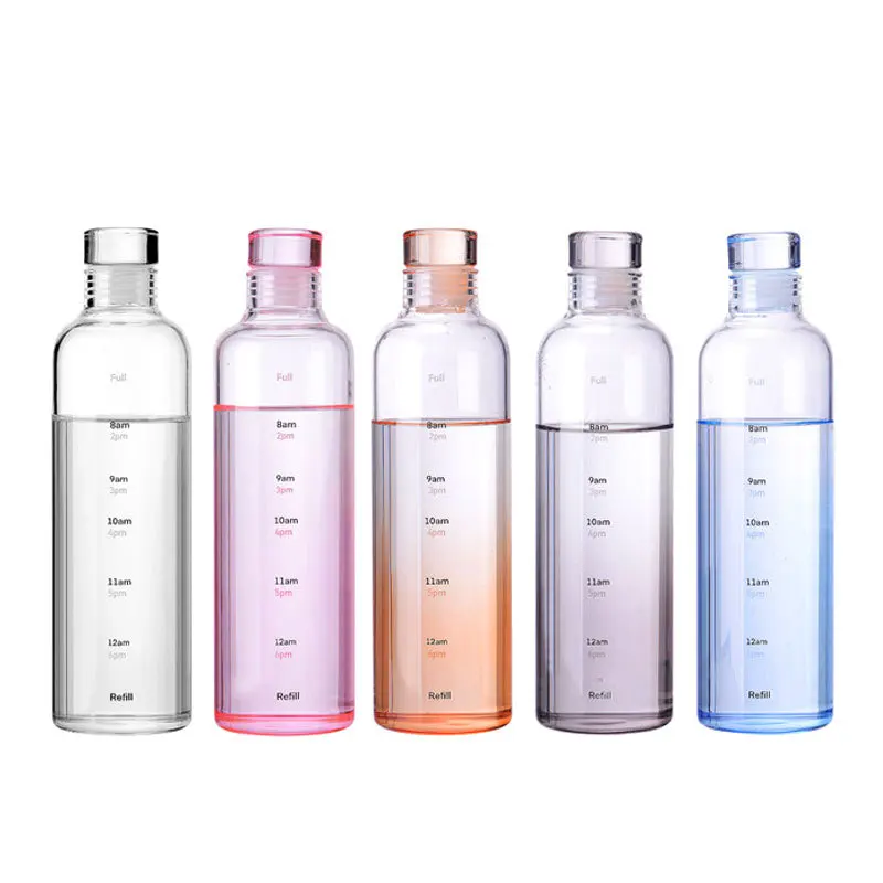 

500ml glass water bottle clear glass wine bottles time marker glass drinking bottle, Clear, pink, orange, blue, black