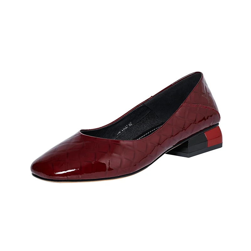 

K269 Shallow mouth women casual walking shoes handmade office lady low heels pumps, Black/wine red