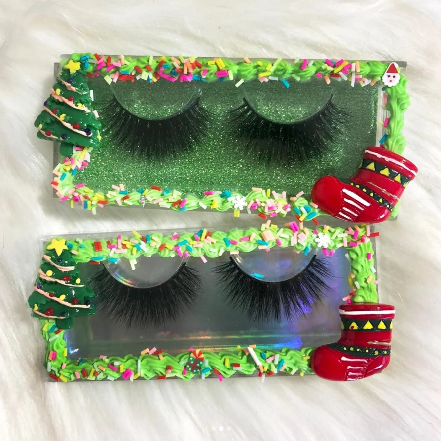

Christmas Theme Gifts Eyelash Packaging for 25mm 27mm Long Eyelashes 3D Mink Lashes, Natural black