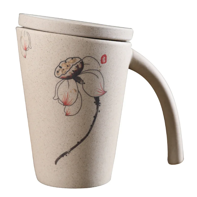 

Chinese style retro ceramic cup Porcelain Mugs pottery mugs with lid, Customized color acceptable