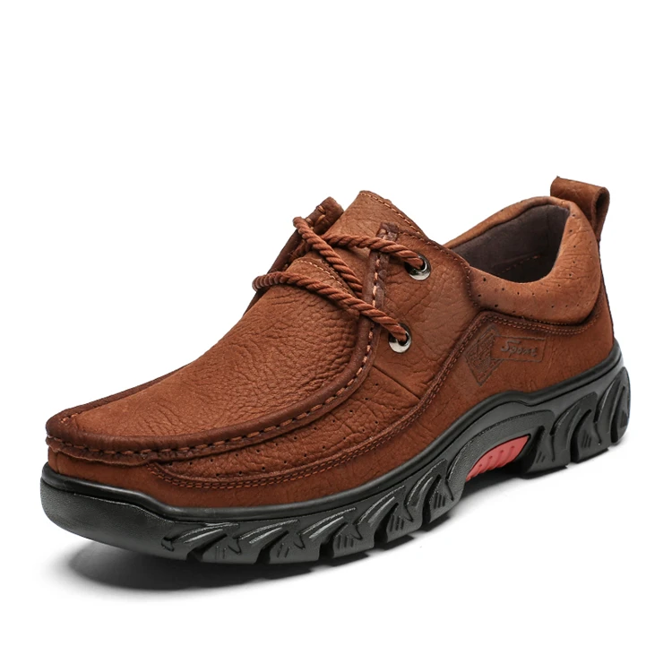 

New first leather outdoor lightweight non-slip wear-resistant men leather casual shoes, Black,khaqi brown,dark brown