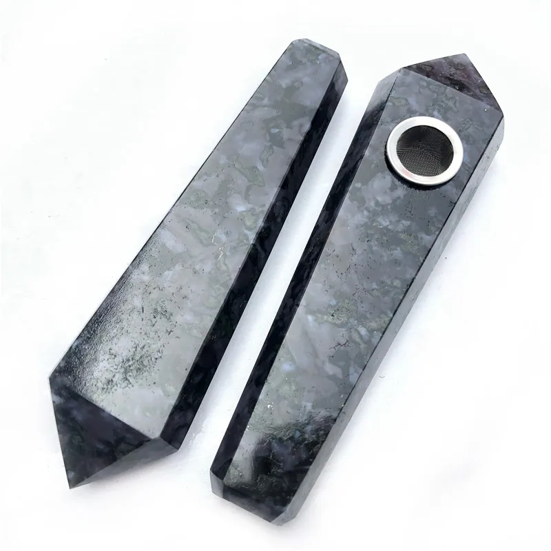 

Natural Gabbro Quartz Crystal Smoking Pipes Crystal Wand Tobacco Pipe, Black