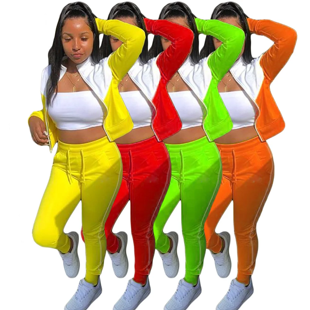 

MD-20123003 2021 Trendy Ladies Track Suit Winter Outfits Women Two Piece Set Joggers Wholesale Patchwork Women Sweat Suits