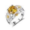 White Gold Plated Crystal Diamond Ring Pave Setting Yellow Cubic Zircon Ring