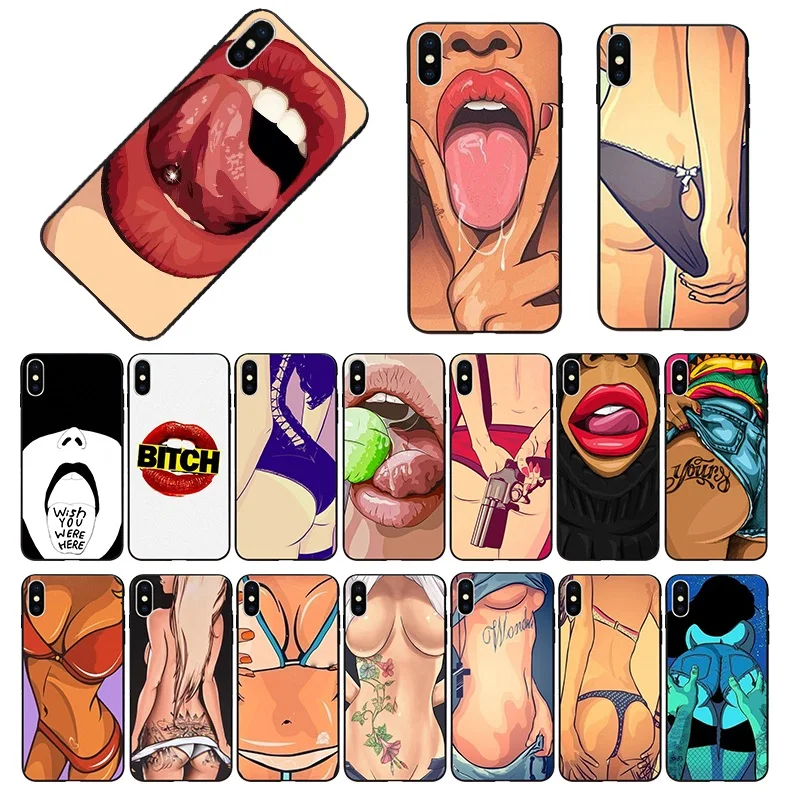 

sexy lady Red lips hot girl phone case for iphone SE 2020 11 7 8 6s plus XS MAX Matte TPU Silicone Cover for iPhone 12 Pro Max