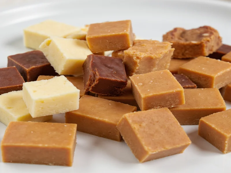 Variety of homemade fudge flavors in square slices