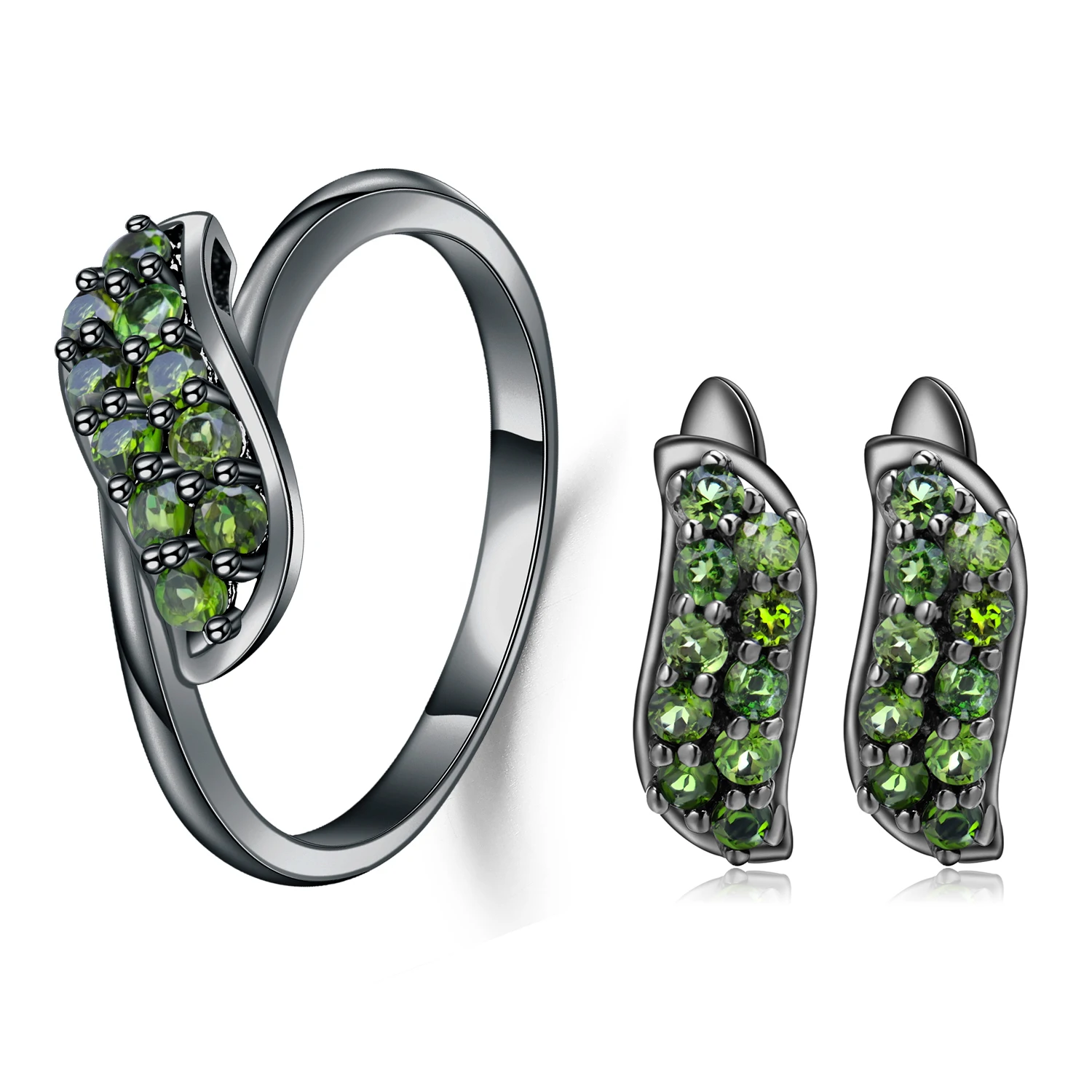 

A465 Abiding Fine Jewelry Chrome Diopside Gemstone Women Ring Earring Set 925 Sterling Silver Jewelry Sets, Blue