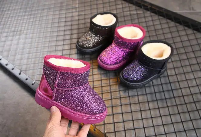 

Wholesale fashion winter heated PU leather black grey slip-on baby children students fur kids snow boots waterproof, Black,grey , pink and others