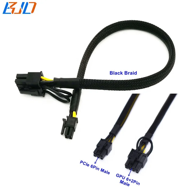 

PCI-E 6Pin 6-Pin Male to PCIe 8Pin 6+2Pin Power Cable Black Braid 18AWG 70CM for HP Server Power Supply Breakout Board, Black and yellow