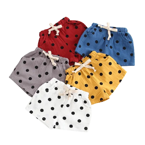 

2021 summer new cute elastic multi color cotton bow pocket polka dot pants girls cotton linen boys shorts for wholesale, As pic shows, we can according to your request also