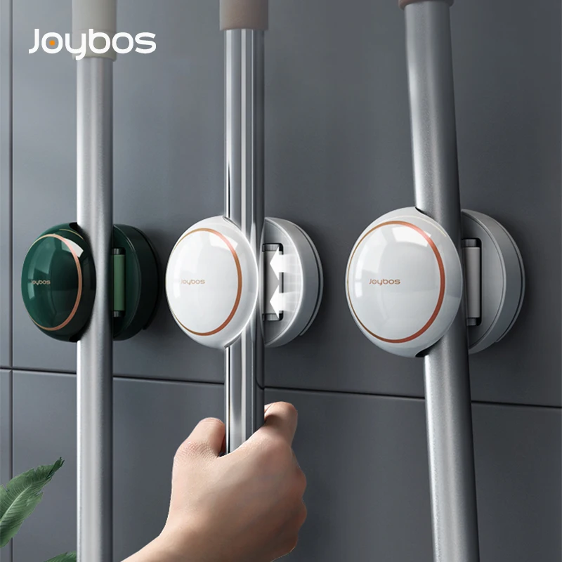 

JOYBOS Wall Mounted Mop Organizer Holder Rack Adhesive Multi-purpose Kitchen Bathroom Strong Hooks Bathroom Accessories