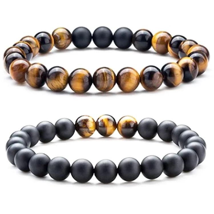 

Customized 8mm Beads Natural Tiger Eye Lava Stone Bracelet Volcanic 8mm Matte Onyx Stone Tiger Eye Beads Men's Fashion Bracelet, Balck/brown