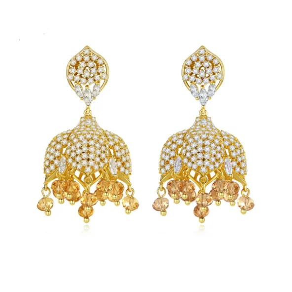 

wedding luxury chandelier earrings 2021 CZ Dangling Gold Jhumka Earrings Indian jewelry