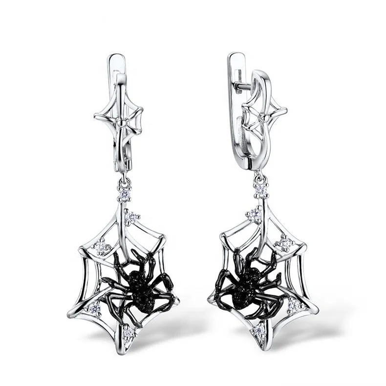 

Fashion Black Spider Rhinestone Drop Earrings for Women Jewelry Accessories White Bohemian Punk Noble Earrings