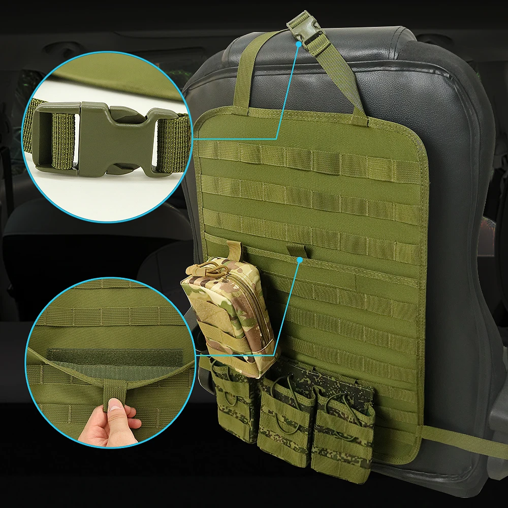 MOLLE Seat Back Organizer Nylon Panel & Hanging Storage Bag Universal Tactical Cover for SUV/Truck/Jeep